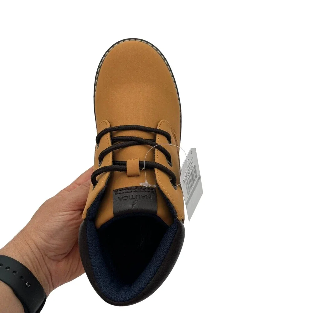 Nautica Youth Boys Chukka Casual Ankle‎ Boots Size 4 Brown Tan Vegan Leather
